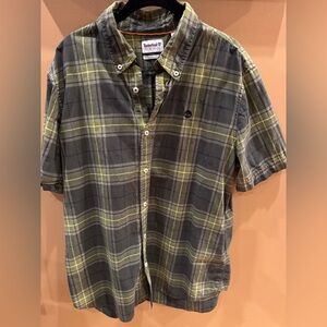 Timberland Men's Green Plaid Short Sleeve Button Down Shirt 100% cotton size XL